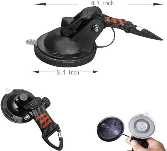 Suction Cups Hooks,Heavy Duty 2 Pieces with Rotatable Hooks Tie Down Suction Cup Camper Accessories with Viscous Silicone Strong Power for Car Boat Awning Camping Trap.(2 pcs Black)