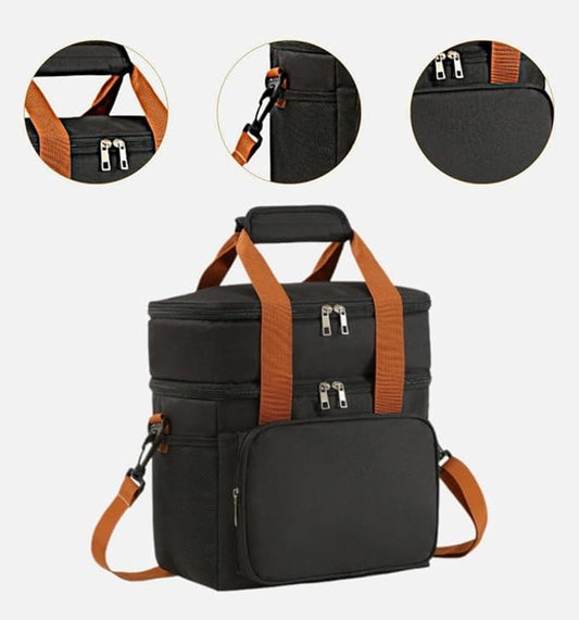 Double Layer Insulated Cooler Lunch Bag – Leakproof Thermal Food Storage Tote with Shoulder Strap – Large Capacity for Work, Travel, or Picnic – Available in Gray, Black & Navy Blue