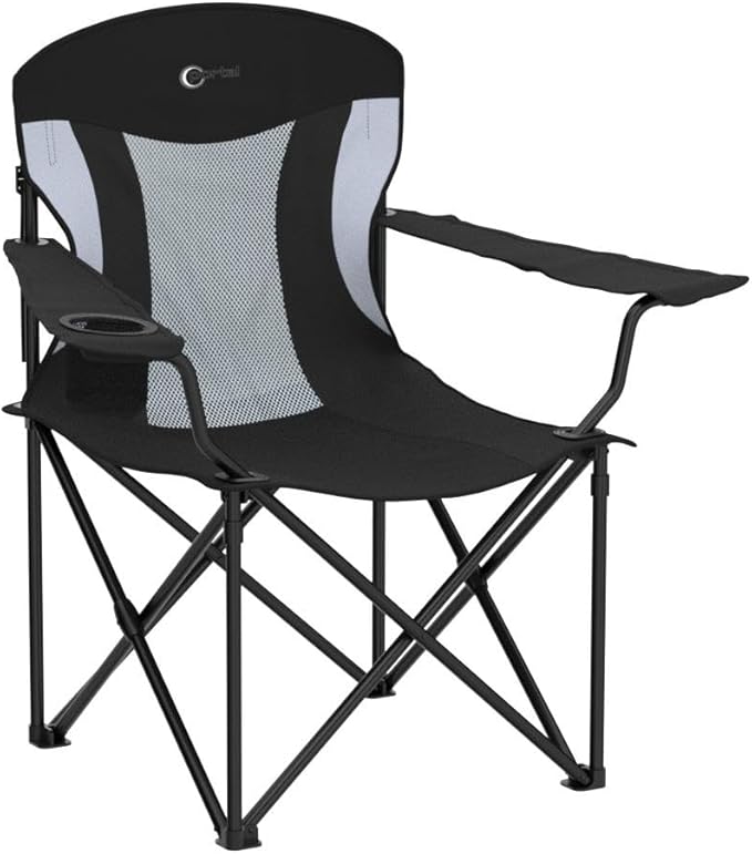 PORTAL Oversized Camping Chair Big and Tall Folding Camp Chair Portable Lawn Chairs Heavy Duty Foldable XXL Outdoor Camping Chair for Adults, Support Up to 600 lbs, Black/Grey