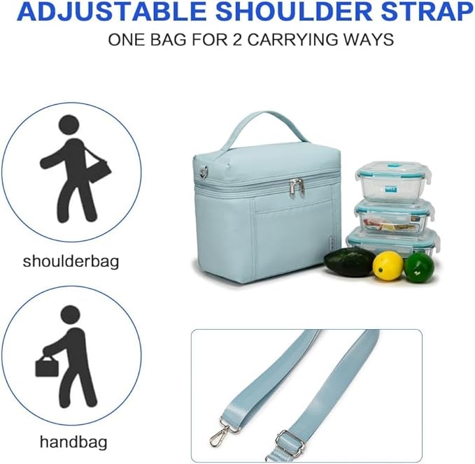 NOL Natural Organic Lifestyle Insulated Lunch Bags for Women Cooler Bag Lightweight Nylon Waterproof Lunch Box For Work (Small, Light blue)