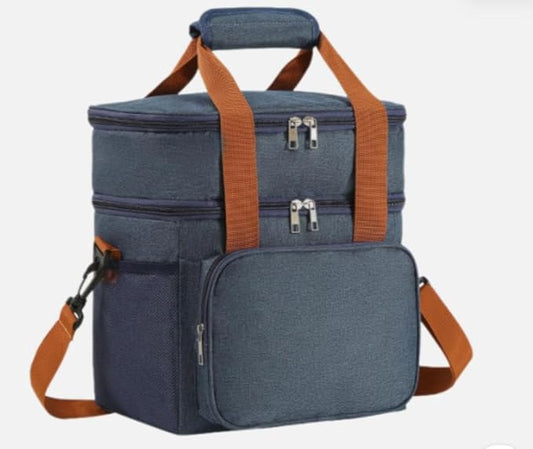 Double Layer Insulated Cooler Lunch Bag – Leakproof Thermal Food Storage Tote with Shoulder Strap – Large Capacity for Work, Travel, or Picnic – Available in Gray, Black & Navy Blue