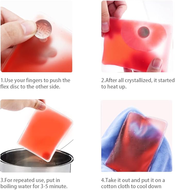 Reusable Pocket Hand Warmers,Reusable Snap Heat Pack, Hand Warmers Click, Hand Warmers Boil Click Heat Pocket Hand Warmer, Pouch Gel Hand Warmers Cute Long Lasting Warmth for Camping, Outdoor,White