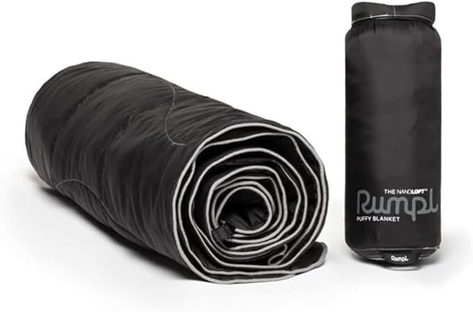 Rumpl The NanoLoft Puffy Blanket | Indoor Outdoor Camping Blanket for Traveling, Picnics, Beach Trips, Concerts | 32" x 52" | Black, Travel