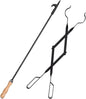 Heavy Duty 32” Long Fireplace Fire Pit Campfire Poker Stick and 26” Fireplace Tongs Tool Sets, Log Grabber, Rust Resistant Black Finish Camping Fireplace Tools for Indoor/Outdoor