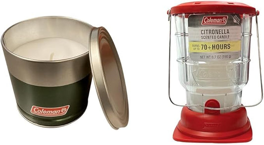 Coleman Citronella Candle & 70+ Hour Outdoor Candle Lantern Bundle - 11oz Tin Candle & 6.7oz Lantern for Camping, Picnics & Patio