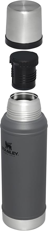 Stanley Classic Legendary Vacuum Bottle 1.0 qt | Wide Mouth with Leakproof Cup Lid | Keep Drinks Hot or Cold | Packable for Travel | Insulated Stainless Steel Thermos | BPA-Free | Charcoal