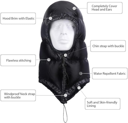 Winter Warm Ultralight Down Hood Waterproof Sleeping Bag Outdoor Camping Windproof Down Cap Hat with Storage Bag