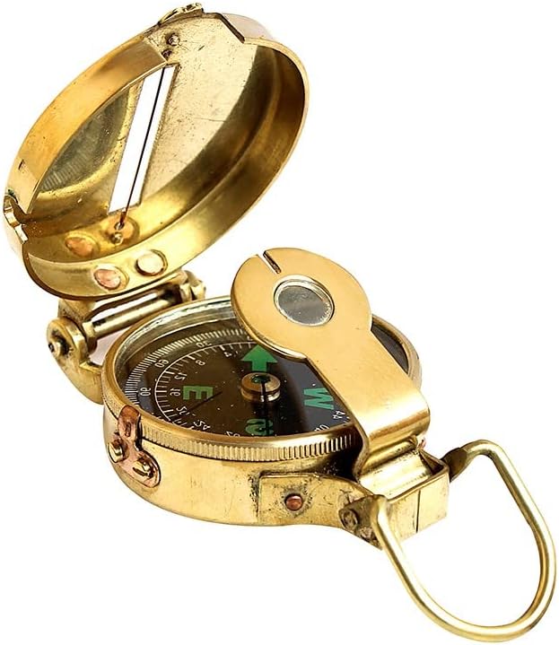 collectiblesBuy Vintage Old Style Military Compass Nautical Pocket Shiny Brass Navigational Instrument Pocket Compass | Engraved Gift for Husband, Son, Scouts, Camping, Hiking