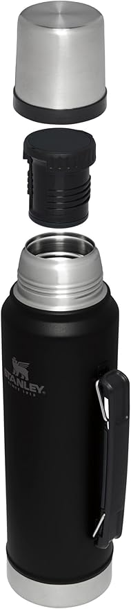 Stanley Classic Legendary Vacuum Bottle 1.5 qt | Wide Mouth with Leakproof Cup Lid | Keep Drinks Hot or Cold | Packable for Travel | Insulated Stainless Steel Thermos | BPA-Free | Black 2.0