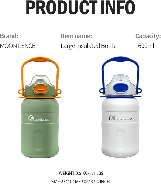 Outdoor Insulated Bottle Large Capacity 316 Stainless Steel Car Camping Picnic Travel Vacuum Bottle 54Oz (Green, 54Oz (1.6L))