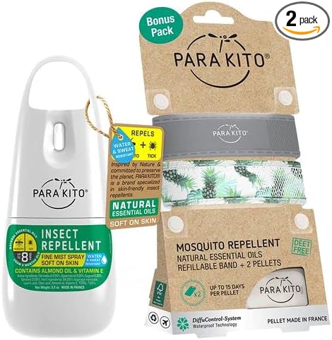 Para'Kito Mosquito Bonus Pack - 2 Mosquito Wristbands | 2 Refills (Grey + Pineapple) + Insect Repellent Spray