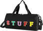 Chenille Letter Stuff Tote Bag 16 Inch, Small Gym Duffle Bag for Travel Dance Sports Workout Camping, Carry On Cheer Ballet Overnight Weekender Bags Birthday Gifts for Girls Kids Teens Women - Black