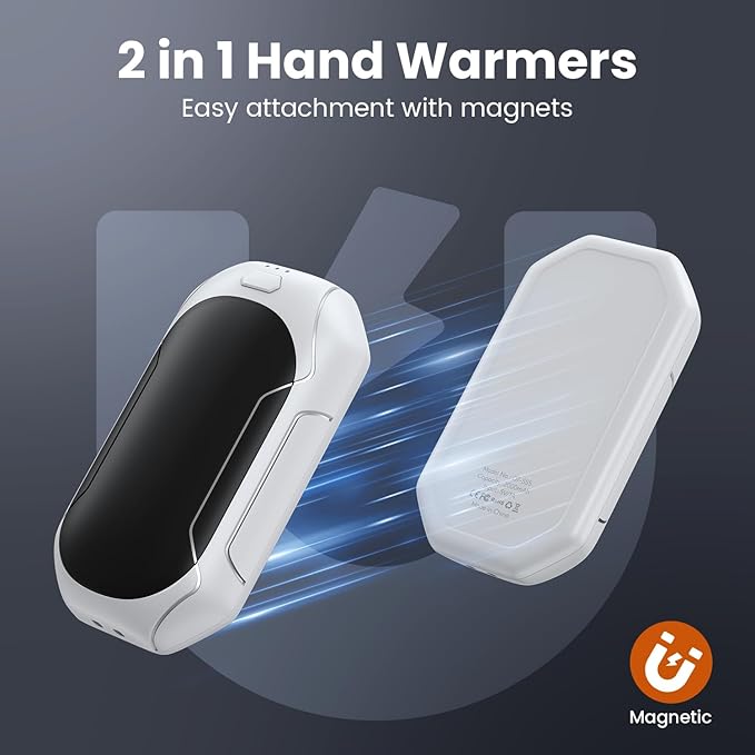 Rechargeable Hand Warmers 2 Pack, Electric Hand Warmer Reusable, 2 in 1 Pocket Portable Hand Warmer Outdoor/Indoor/Hunting/Camping/Working USB Hand Warmers for Men Women Kids