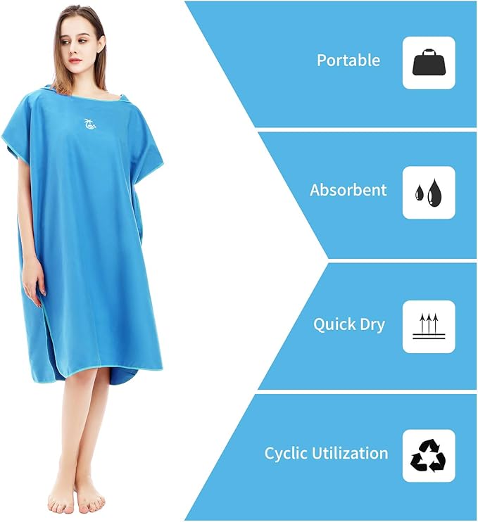 Surf Poncho Changing Robe Towel with Box, Microfiber Women Men Changing Ponchos Surfer Robe for Surfing, Swim, Beach as Gifts（One Size Fit All）
