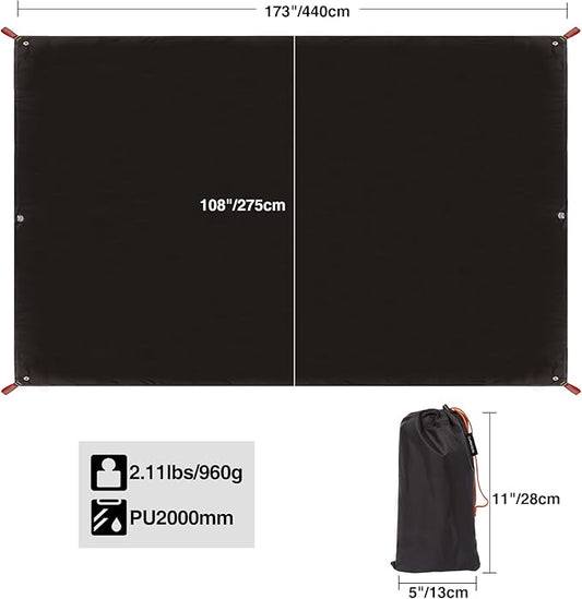 REDCAMP 14'x9' Ultralight Tent Footprint, PU 2000 Waterproof Camping Tent Tarp with Drawstring Carrying Bag for Ground Camping Hiking (173"x108" UL Black)