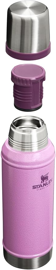 Stanley Classic Legendary Vacuum Bottle 1.0 qt | Wide Mouth with Leakproof Cup Lid | Keep Drinks Hot or Cold | Packable for Travel | Insulated Stainless Steel Thermos | BPA-Free | Hammertone Lilac