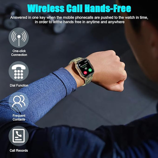 QTLLBT Military Outdoor Watch Altimeter Barometer Compass Tactical Smart Fitness Watch Heart Rate Sleep Monitor 100+ Sport Modes Fitness Available for Android and iOS (Camouflage Yellow)