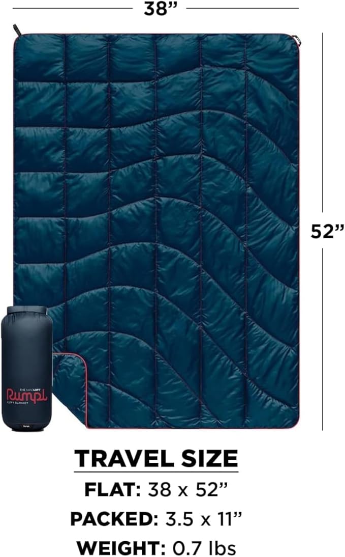 Rumpl The NanoLoft Puffy Blanket | Indoor Outdoor Camping Blanket for Traveling, Picnics, Beach Trips, Concerts | 38" x 52" | Deepwater, Travel
