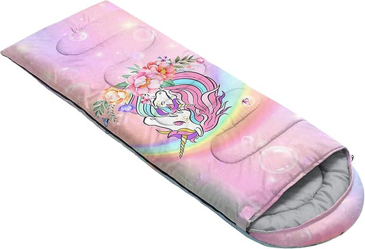 BSNTHO Rainbow Unicorn Camping Sleeping Bags,3 Season Warm & Cool Weather,Lightweight,Waterproof Sleeping Bags for Adults & Kids,Traveling,and Outdoors,Camping Gear Equipment,31x90inch