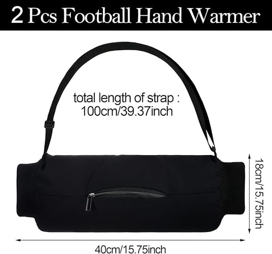 2 Pcs Football Hand Warmer with Zipped Pocket and Adjustable Waist Strap Lightweight Unisex Handwarmer Reusable Hand Muff Pouch for Cold Weather Baseball Hiking Camping, Black