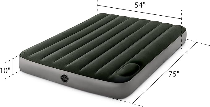 Intex 64762E Dura-Beam Standard Downy Air Mattress: Fiber-Tech – Full Size – Built-in Foot Pump – 10in Bed Height – 600lb Weight Capacity