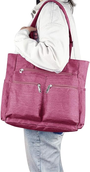 VOLGANIK ROCK Canvas Tote Bag Waterproof Nylon Multi Pocket Shoulder Bags Laptop Work Bag Teacher Purse Handbag for Women Men