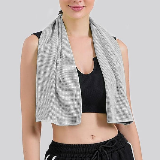 1 Pack Sports Towel with Silicone Storage Bag and Carabiner Clip, Microfiber Cooling Towels, Soft Breathable Chilly Towel for Yoga Running Gym Camping Quick Dry Stay Cool Travel Sports Towels Grey