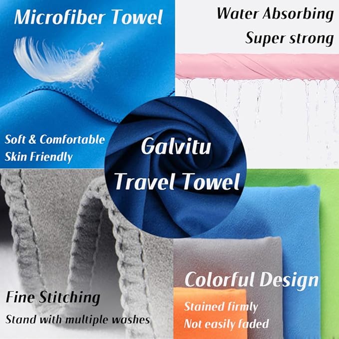 Microfiber Camping Towel, Outdoor Towels for Travel, Hiking, Backpacking, Gym, Beach. Lightweight Water Absorbing Quick Drying Portable Towels (Blue, 31.50 x 72.00 + 21.00 x 43.30)