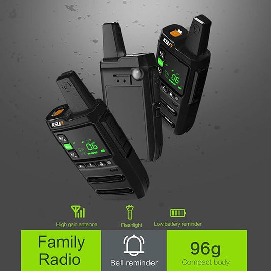 KSUN Long Range Walkie Talkies for Adults with Earpiece for Adult 22 FRS Channels LCD Screen,Flashlight Rechargeable Battery Portable for Cruise Camping Hiking GZ20 (2 Pack)