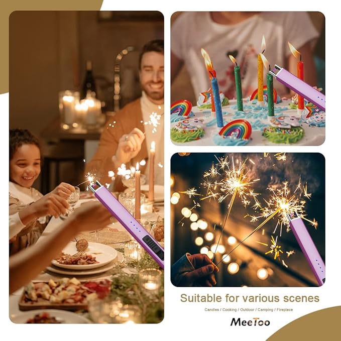 MeeToo Electric Candle Lighter Rechargeable Lighter Type-C Plasma Arc Lighters for Candle Camping Kitchen (Purple)