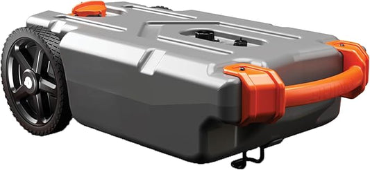Camco Rhino 15-Gallon Portable RV Tote Tank - Features Large Heavy-Duty No-Flat Wheels & Low Drain Hole - Includes Removable Steel Tow Adapter, 3’ Sewer Hose & More RV Accessories (39000)