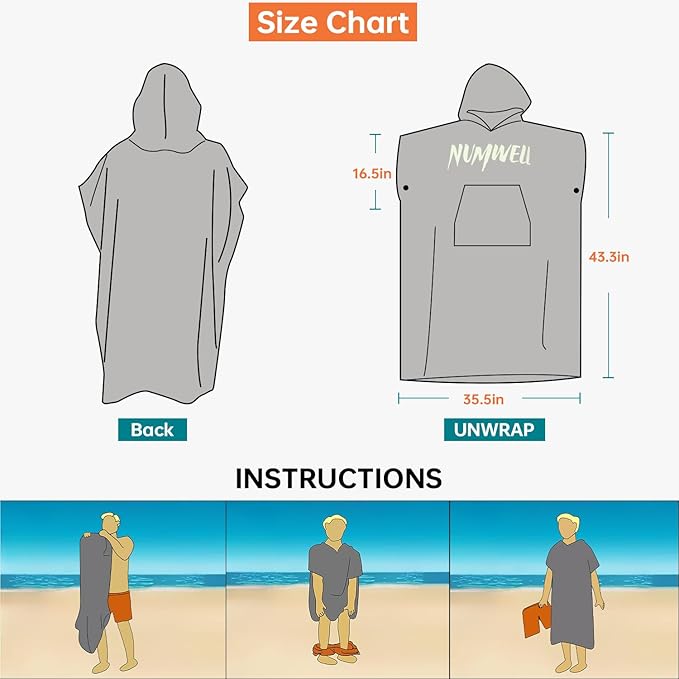 Microfiber Surf Poncho Changing Towel Robe with Changing Mat, Quick Dry Hooded Towel Poncho with Pocket for Beach, Pool, Swim, Wetsuit Changing (Navy)