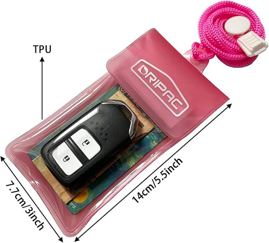 DRIPAC Waterproof Car Key FOB Case Waterproof Wallet Waterproof Holder Pouch For Key ID Badge Credit Card Money（Black+Pink）
