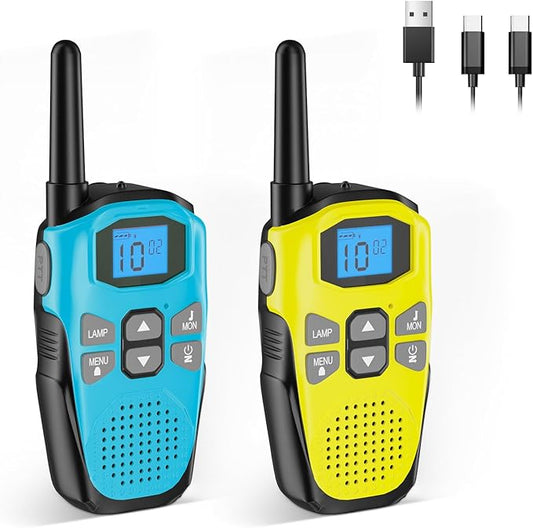 Walkie Talkies for Adults 2 Pack, YKSTT Rechargeable VOX Scan Long Range Walkie Talkies,22 Channels Two-Way Radios with LED Flashlight for Hiking Camping Accessories (2 Pack - Blue Yellow)