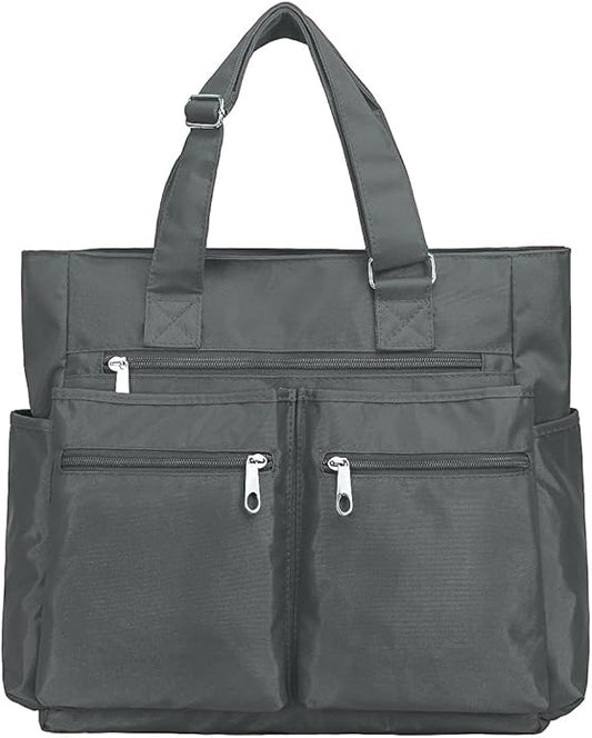 VOLGANIK ROCK Canvas Tote Bag Waterproof Nylon Multi Pocket Shoulder Bags Laptop Work Bag Teacher Purse Handbag for Women Men