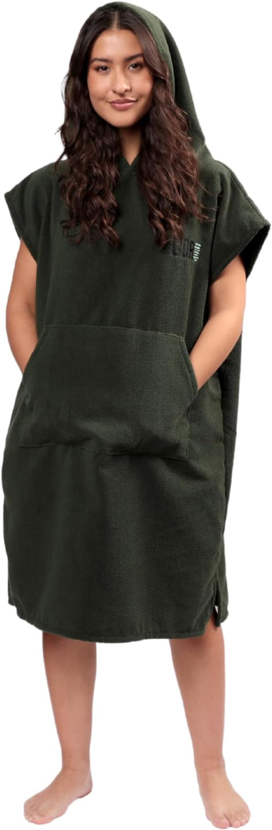 COR Surf Poncho Changing Towel Robe with Hood and Front Pocket | Thick Quick Dry Microfiber Wetsuit Poncho Towel for Surfing Beach Pool Swim (Ranger Green, Medium)
