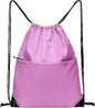 BuyAgain Drawstring Backpack Sports Water Resistant String Bag Sport Gym Sackpack for Women Men Large with Zipper, Pink