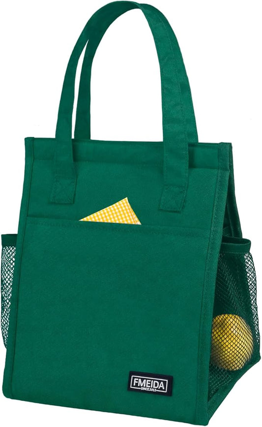 Fmeida Insulated Lunch Bag Women, 6.75L Small Lunch Bags with Multiple Pockets, Reusable Thermal Cooler Tote for Work, Office, Picnic, Travel | Hook and Loop Closure, Dark Green