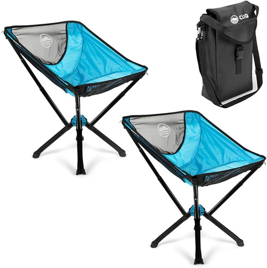 CLIQ Portable Chair Version 1.0 - Lightweight Folding Chair for Camping - Supports 300 Lbs - Perfect for Outdoor Adventures - Sky Bundle