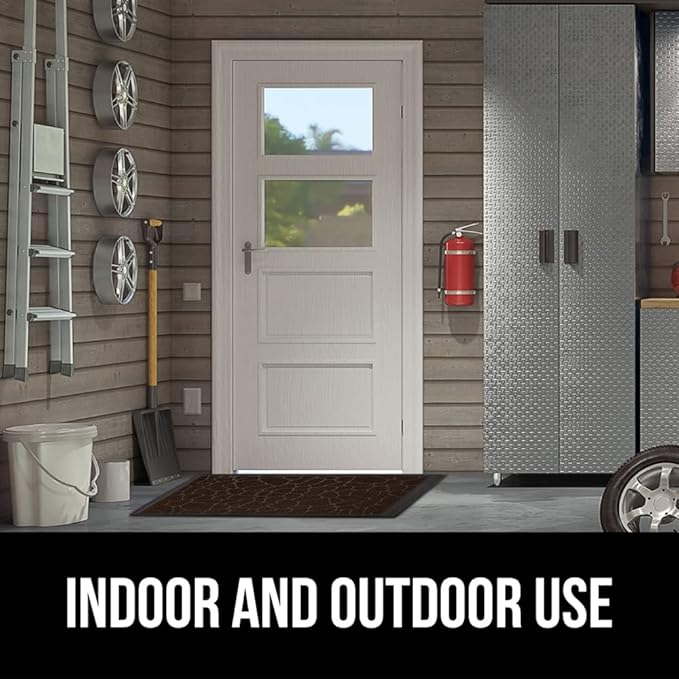 GORILLA GRIP 100% Waterproof All-Season WeatherMax Doormat, 72x24 Runner, Durable Natural Rubber, Stain and Fade Resistant, Low Profile, Indoor Outdoor Door Mats, Easy Clean Mat, Dark Brown Pebble