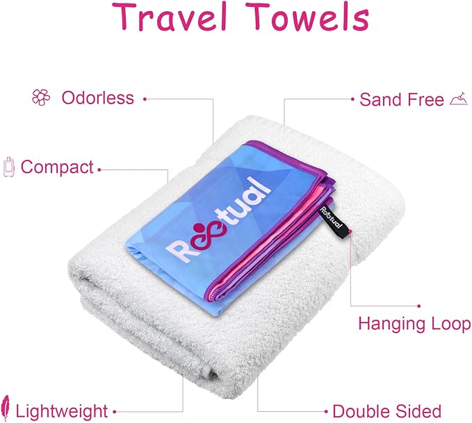 REETUAL Sandless Beach Towel. Double Sided Design 70 x 35in Extra Large Beach Towel. Travel Beach Towel with Compact Towel Storage Pouch. Microfiber Beach Towel, Fast Drying Towel, Yoga Mat Towel