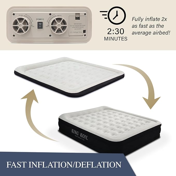 King Koil Luxury California King Air Mattress with Built-in High-Speed Patented Pump for Home, Camping & Guests- 16in Inflatable Double High Airbed Blow Up Bed, Waterproof, 1 Year Warranty