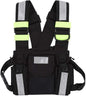 Radio Chest Harness Rig Holster Pack with Front Pouches Zipper Bag and Green Reflective Strips for Walkie Talkies Two Way Radio