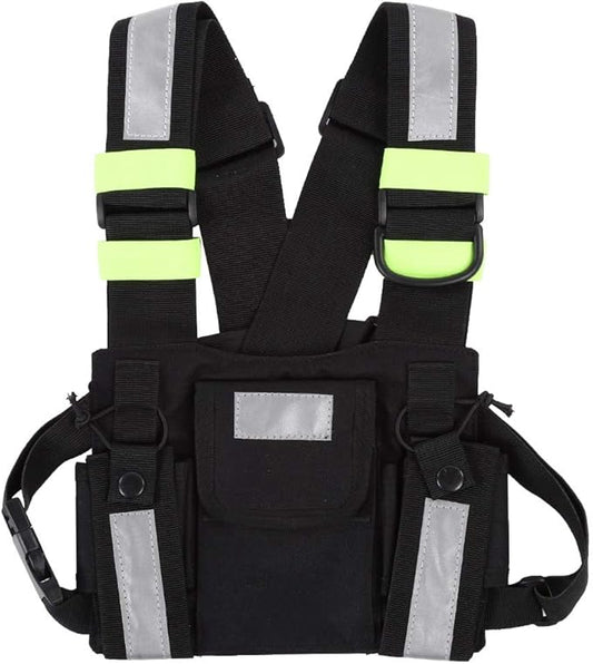 Universal Hands Free Chest Harness Bag Holster for Walkie Talkie, Yellow Reflective TYT Vest Chest Bag Pouch for Walkie Talkie (PT-08 Bright Green)