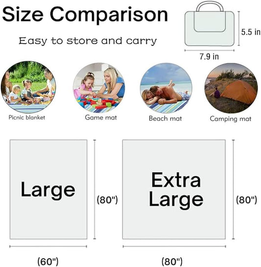 Extra Large Picnic Blanket Beach Blankets, Outdoor Foldable Waterproof Sand Mat for Beach Camping Hiking Travel Family Concerts Grass Park Music Festival Lawn Mats (Blue, 80x80inch)