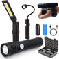 LED Work Lights Kit with Magnetic Base, Waterproof Slim Bar Light, Barbecue Flexible Goose Neck Lamp, 3 in 1 Rechargeable Riding Flashlights for Household Tool, Emergency,Camping and Auto Repair