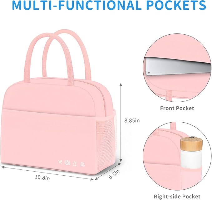 Lunch Bag Lunch Box for Women Men Reusable Insulated Lunch Bags for Adults,Leakproof Cute Cooler Lunch Tote Bag,Large Capacity for Work Travel Picnic, PINK
