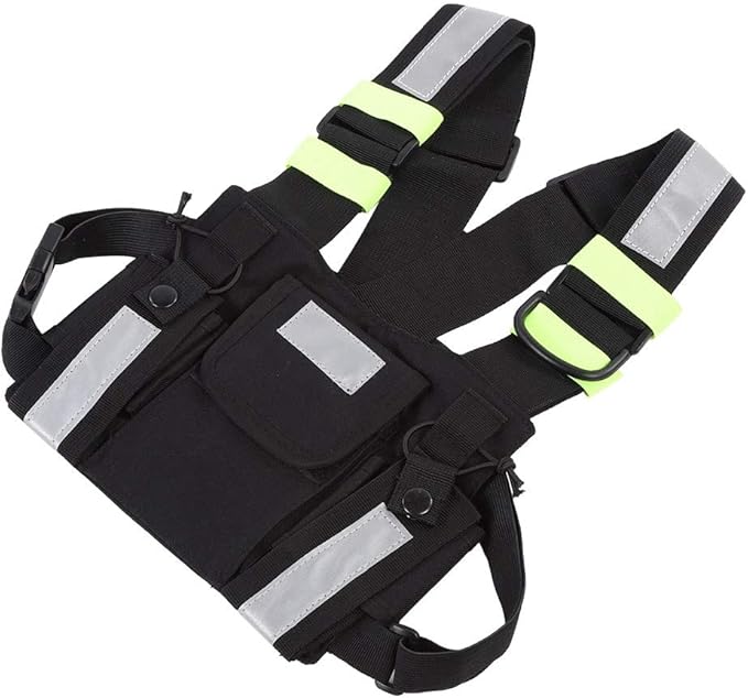 Universal Hands Free Chest Harness Bag Holster for Walkie Talkie, Yellow Reflective TYT Vest Chest Bag Pouch for Walkie Talkie (PT-08 Bright Green)
