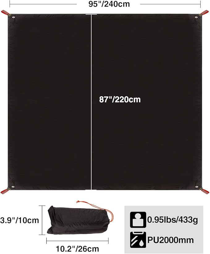 REDCAMP 2000mm PU Waterproof Tent Footprint, Ultralight 95''x87'' Black for 4-5 Person Camping, Hiking