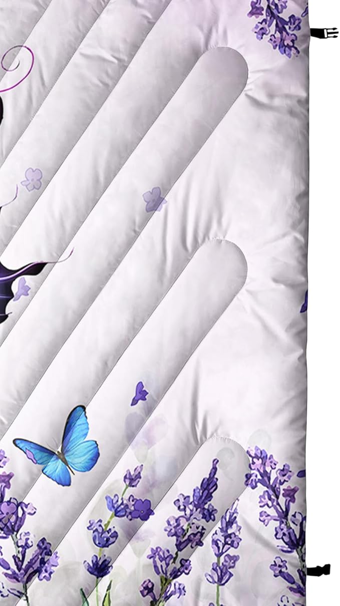 Axolotl Butterflies Camping Blanket,Lavender Packable Outdoor Blanket,Violet Flowers Perfume Lightweight Puffy Printed Camping Blanket,Purple Floral Waterproof Blanket for Traveling Beach Cold Weather